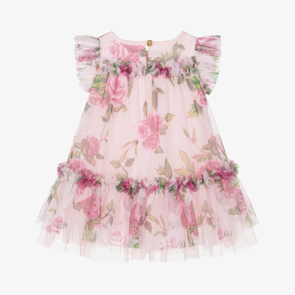 Angel's Face-Baby Girls Pink & Green Floral Tulle Dress | Childrensalon