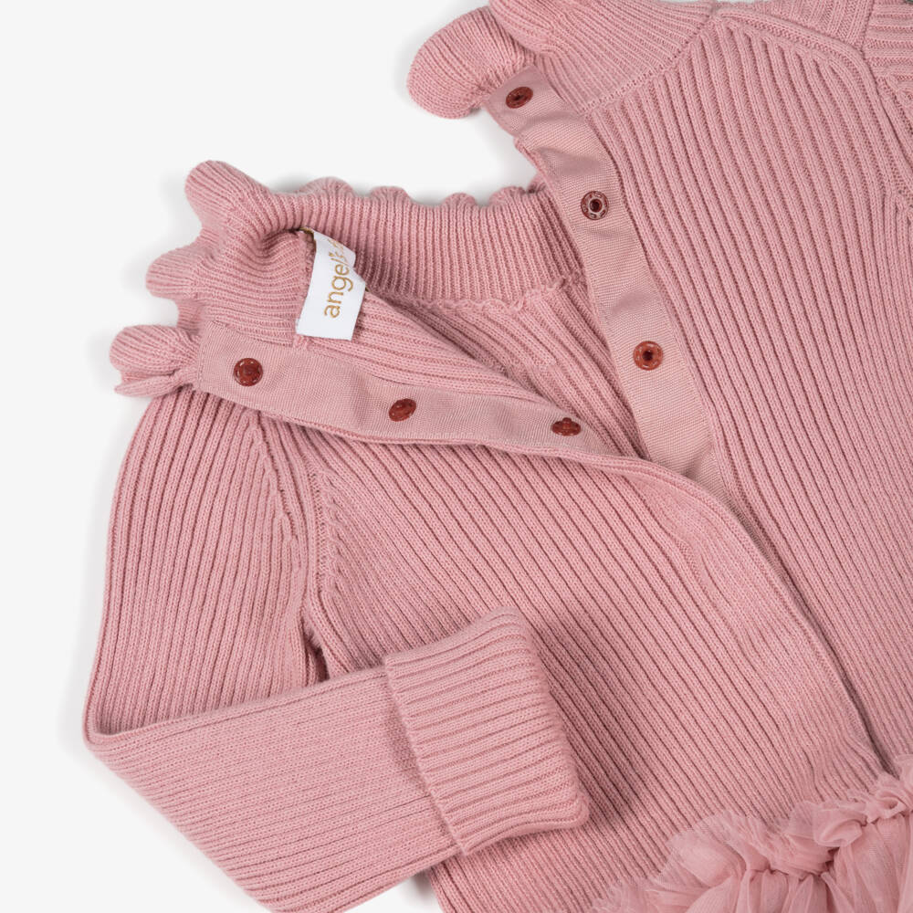 Angel's Face-Baby Girls Pink Knitted Cotton & Tulle Dress | Childrensalon