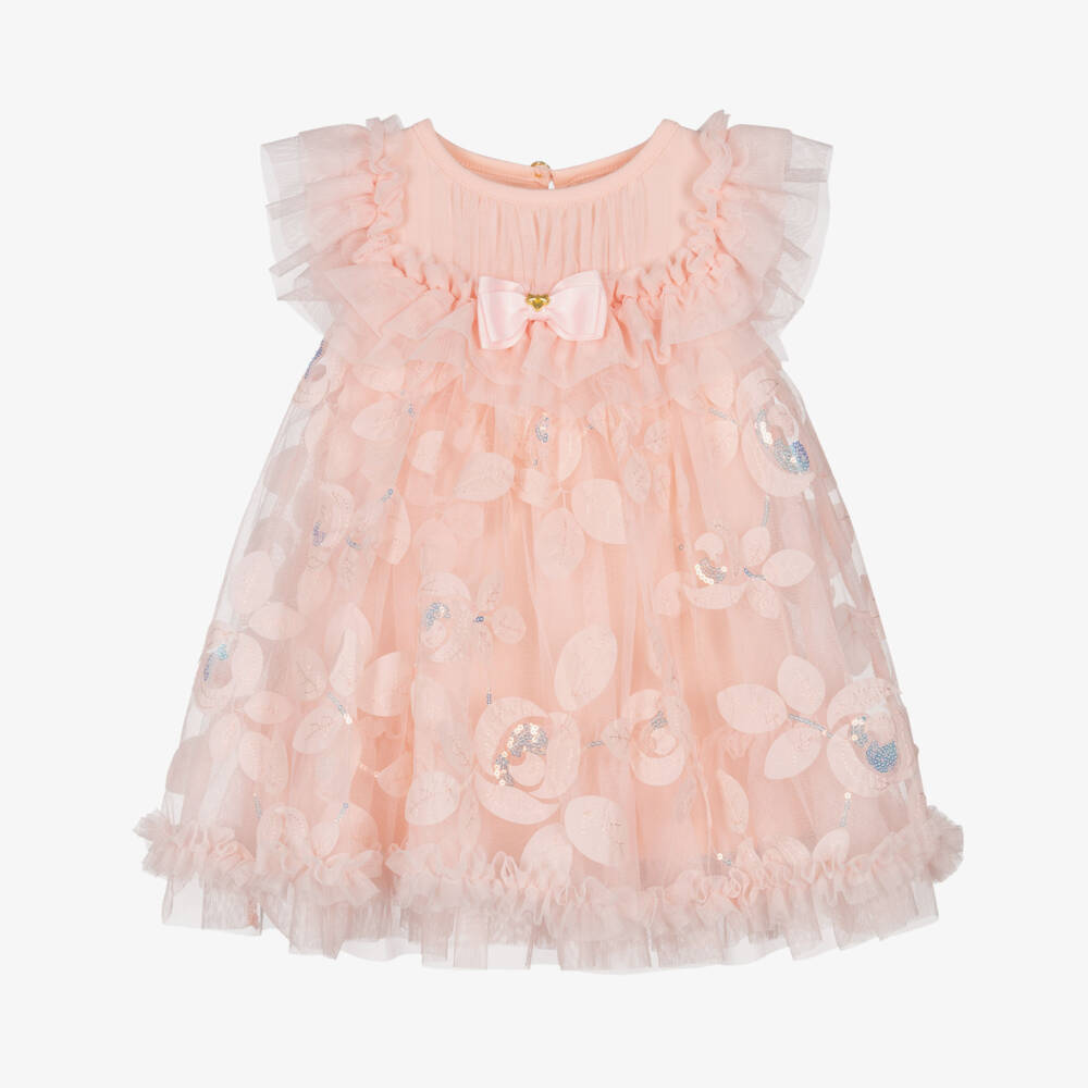 Angel's Face-Платье розовое из тюля с аппликацией из пайеток для малышек | Childrensalon
