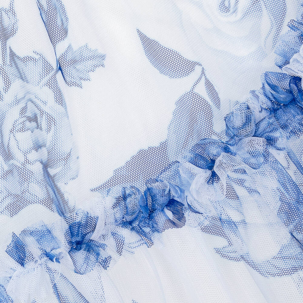 Angel's Face-فستان تول مزين بورود لون أبيض وأزرق للبنات الرضع | Childrensalon