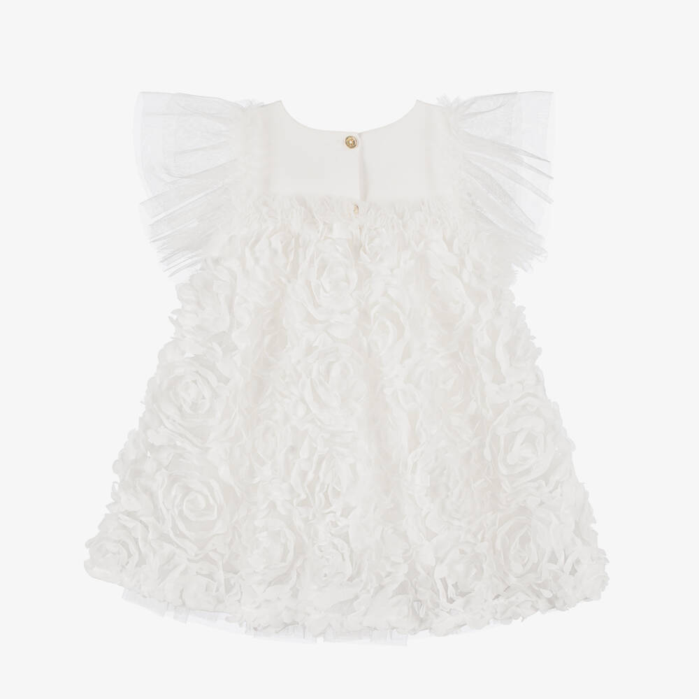 Angel's Face-Baby Girls White Jersey, Tulle & Satin Rose Dress with Logo Bow | Childrensalon