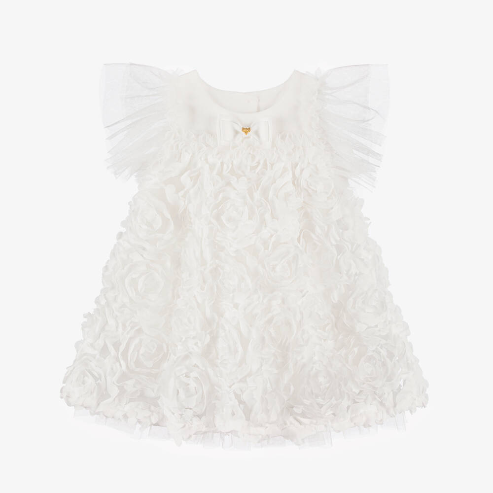 Angel's Face-Baby Girls White Jersey, Tulle & Satin Rose Dress with Logo Bow | Childrensalon