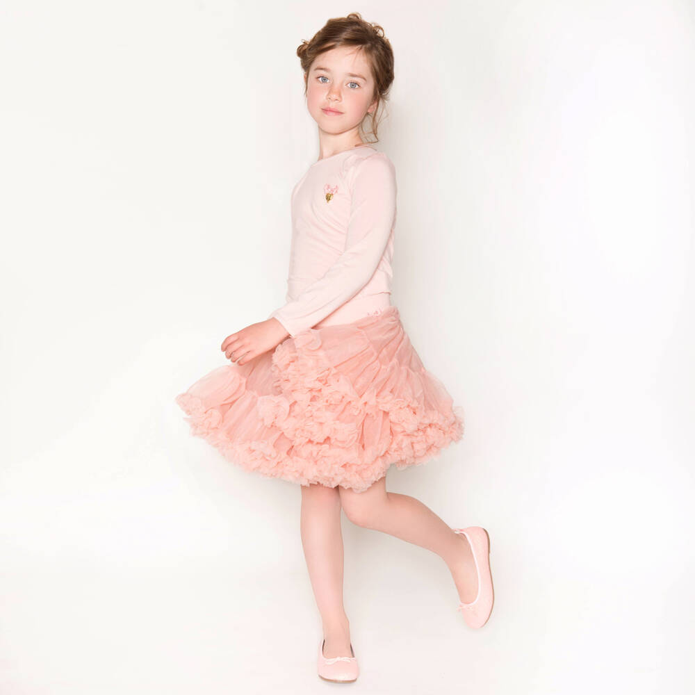 Angel's Face-Blush Pink Tulle Tutu Skirt with Logo Bow | Childrensalon