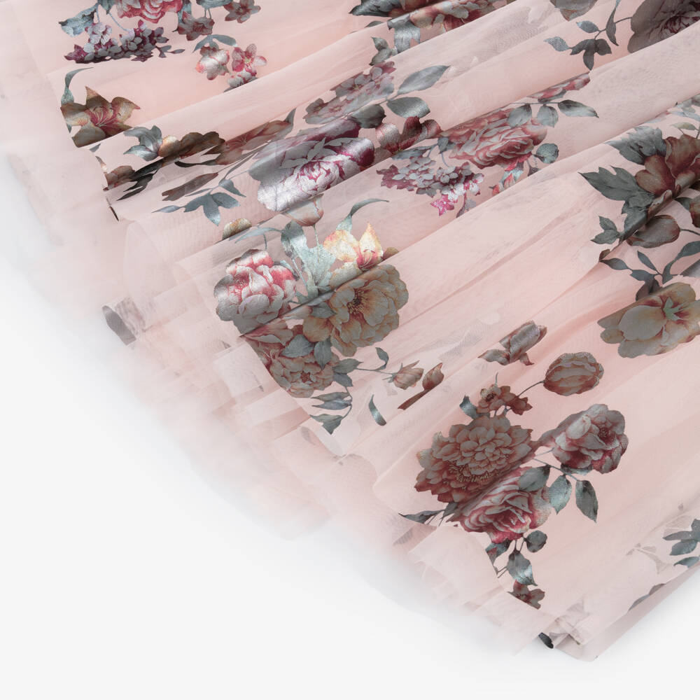 Angel's Face-Girl Pink Tulle Darcey Dress with Foil Print Florals | Childrensalon