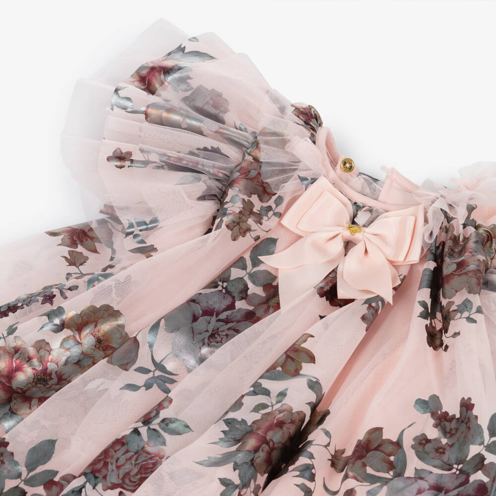 Angel's Face-Girl Pink Tulle Darcey Dress with Foil Print Florals | Childrensalon