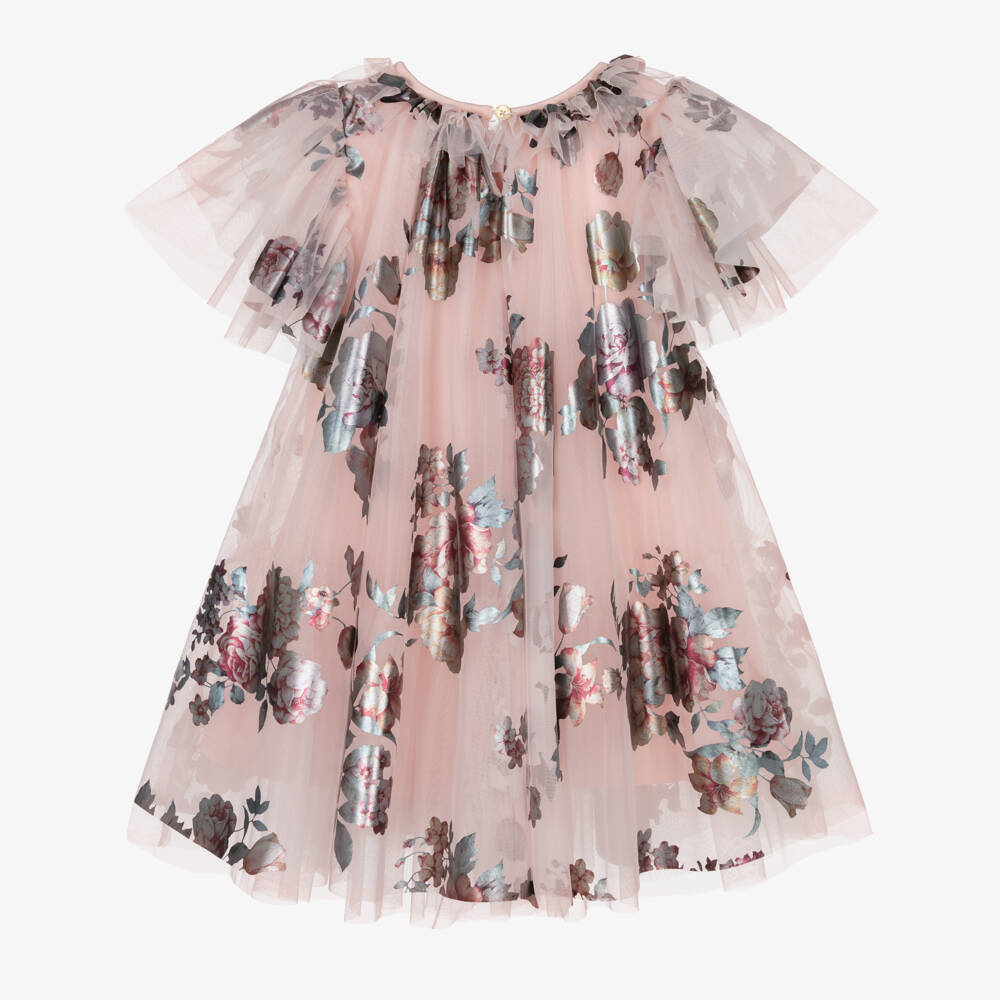 Angel's Face-Girl Pink Tulle Darcey Dress with Foil Print Florals | Childrensalon