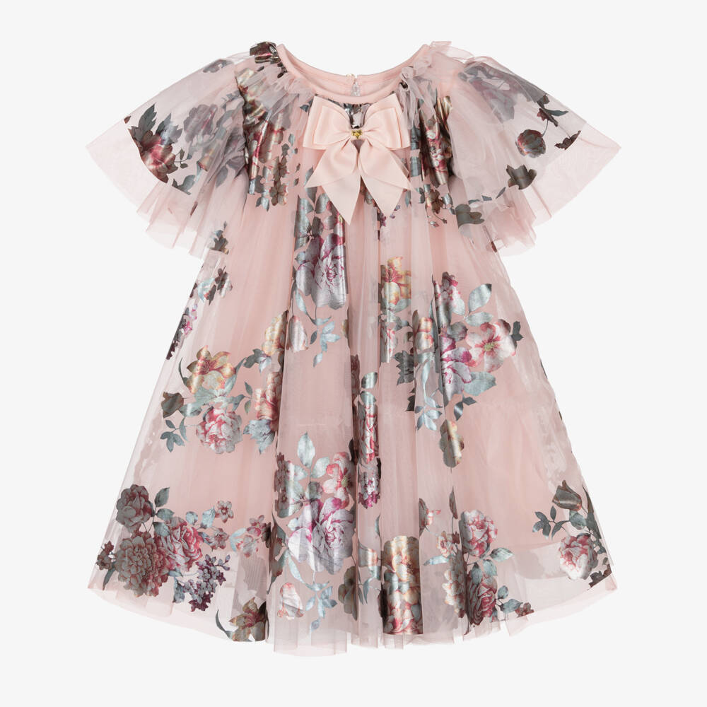 Angel's Face-Girl Pink Tulle Darcey Dress with Foil Print Florals | Childrensalon