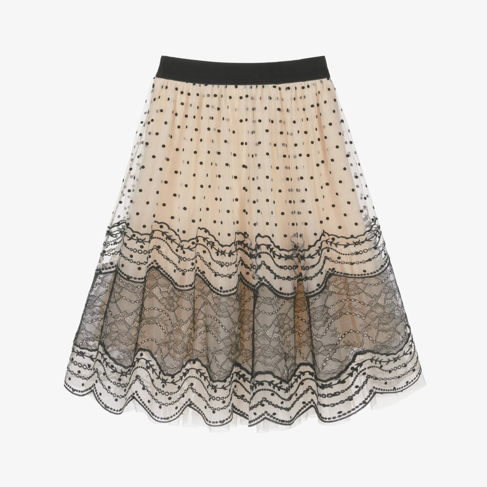 Angel's Face-Girls Beige & Black Evelyn Tulle & Lace Skirt | Childrensalon