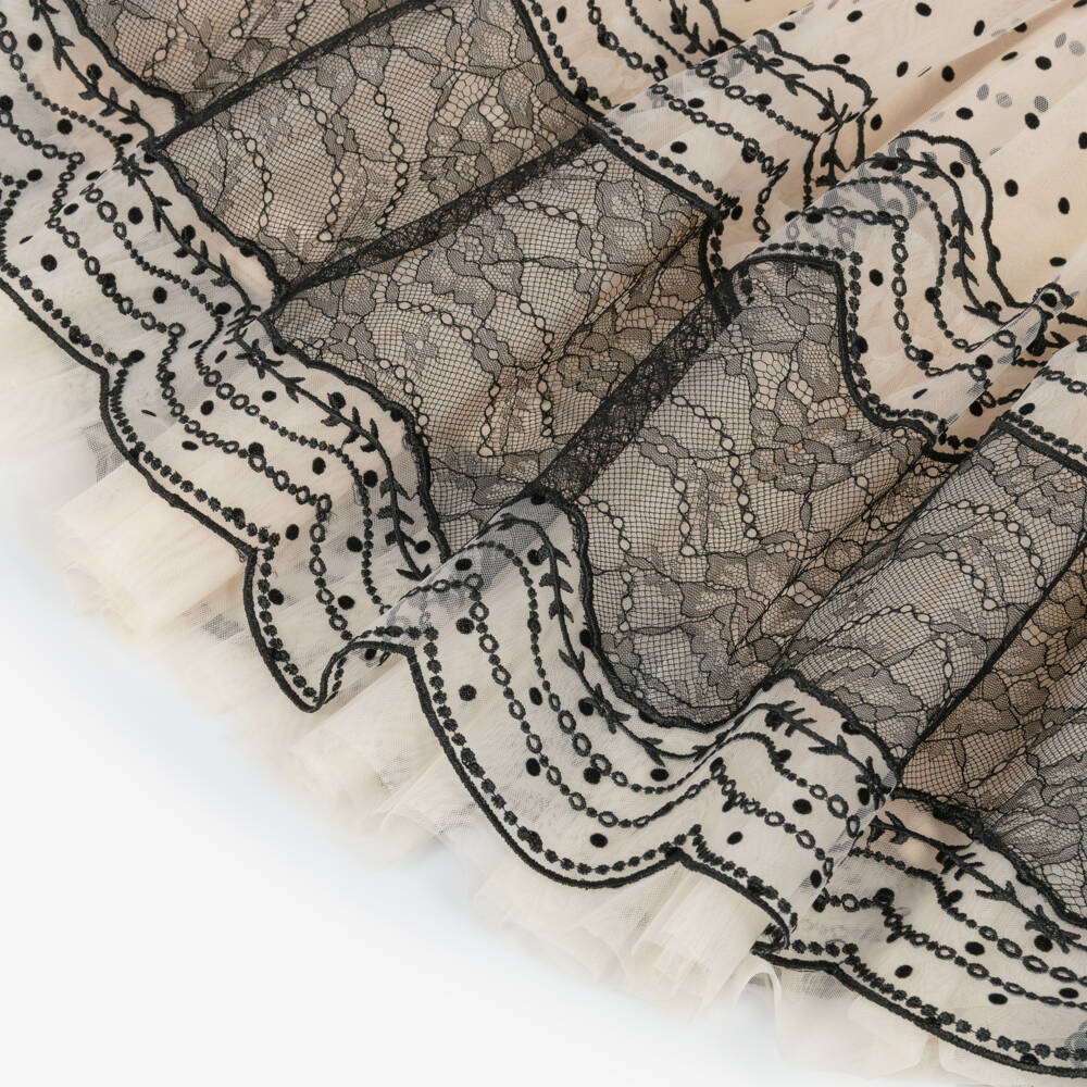 Angel's Face-Girls Beige & Black Evelyn Tulle & Lace Skirt | Childrensalon