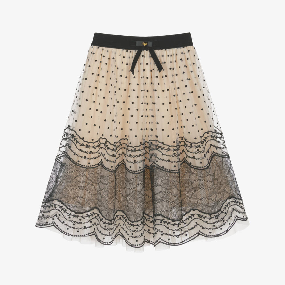 Angel's Face-Girls Beige & Black Evelyn Tulle & Lace Skirt | Childrensalon