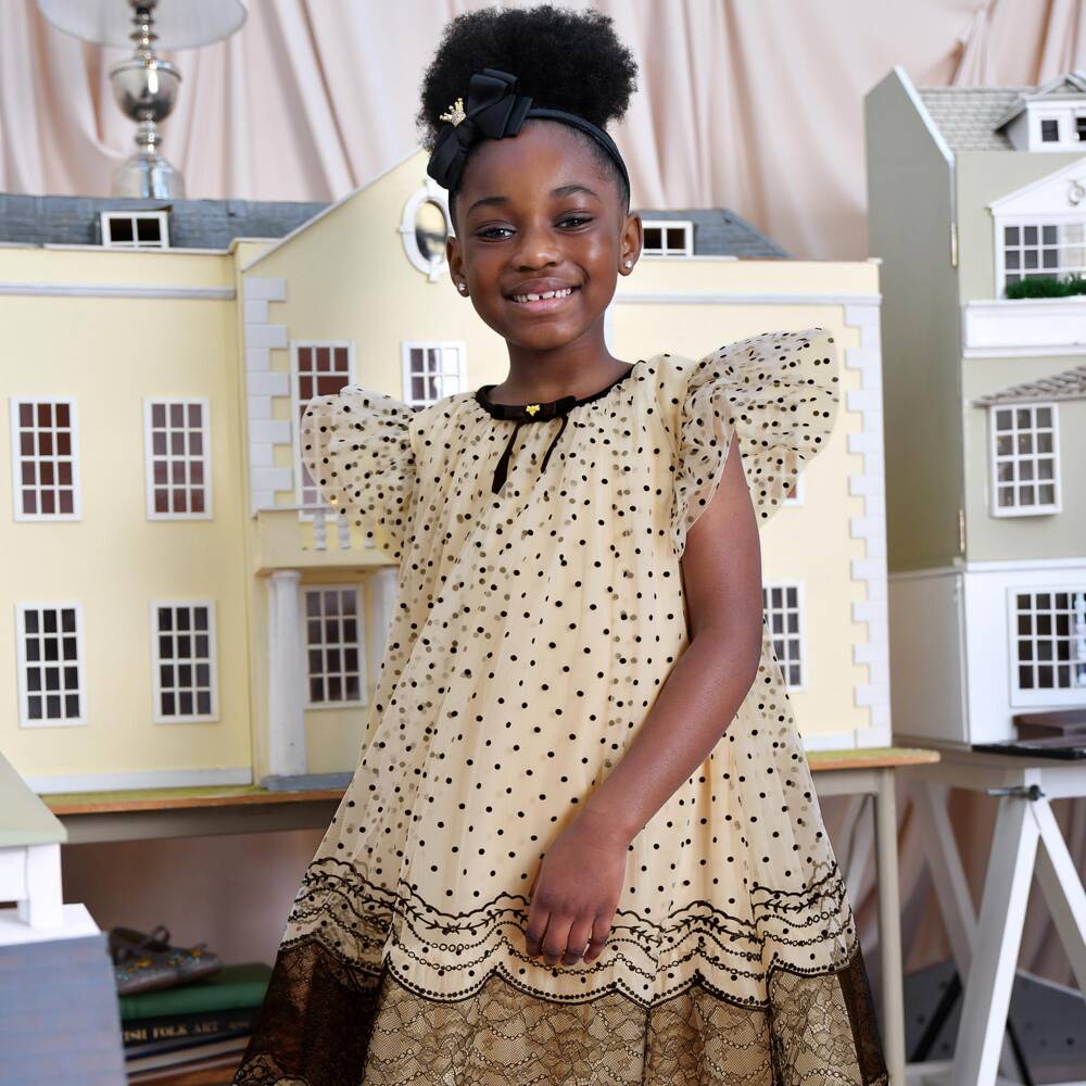 Angel's Face-Girls Beige & Black Ivy Tulle & Lace Dress | Childrensalon