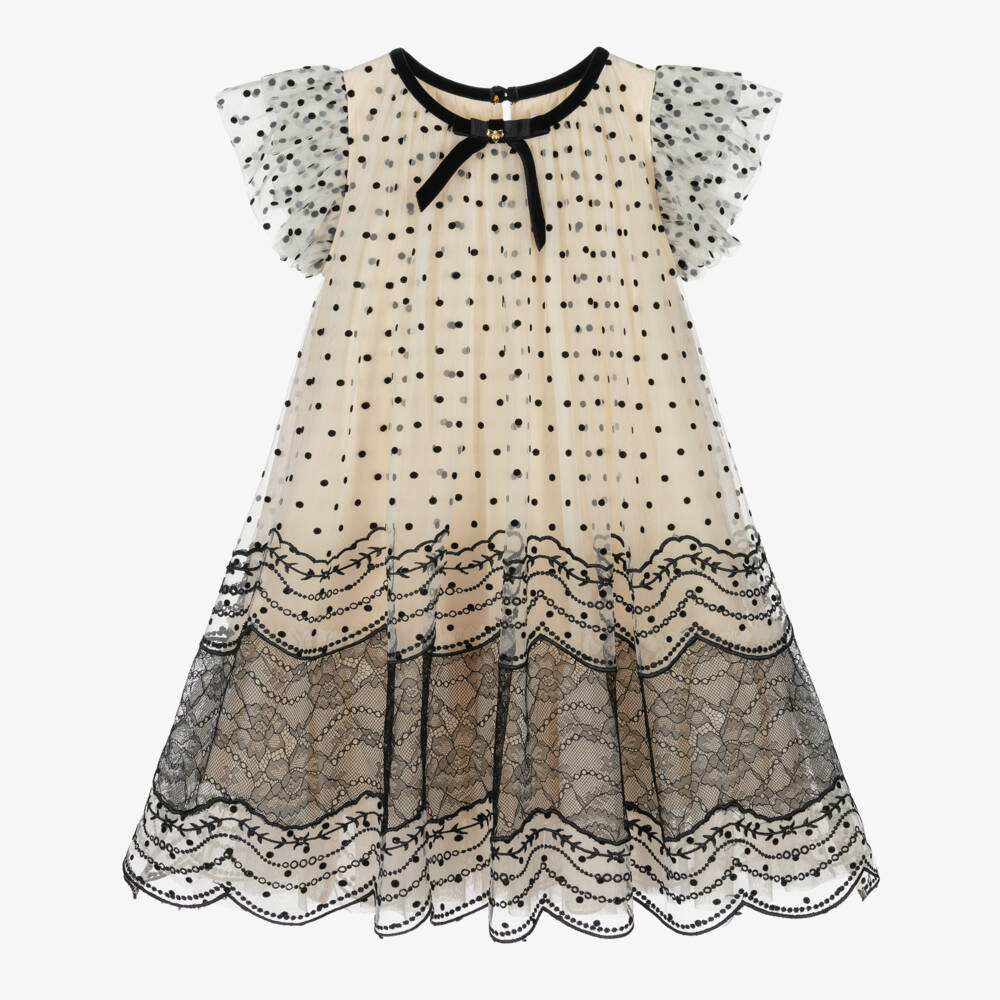 Angel's Face-Girls Beige & Black Ivy Tulle & Lace Dress | Childrensalon