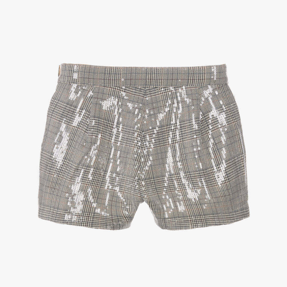 Angel's Face-Girls Beige Check Laetitia Shorts with Sequins | Childrensalon