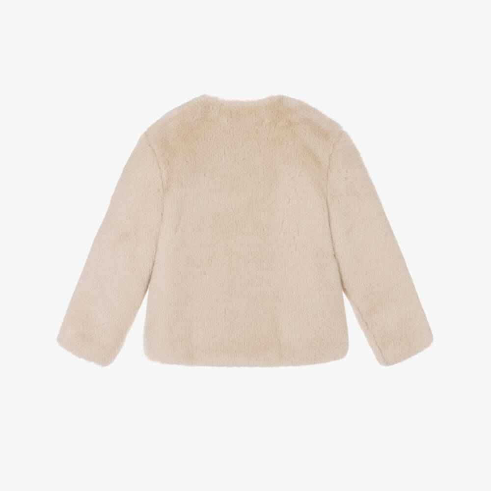 Angel's Face-Girls Beige Faux Fur Neve Jacket with Grosgrain Bows | Childrensalon