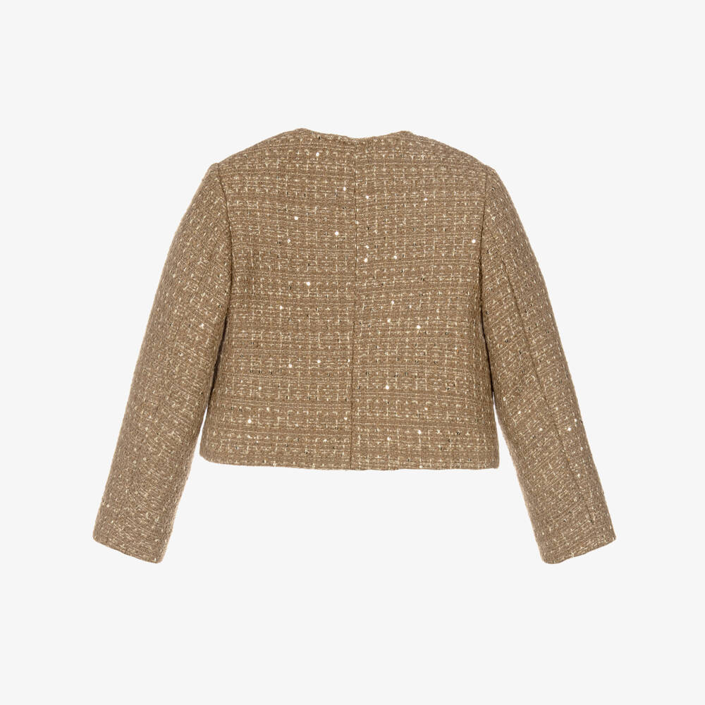 Angel's Face-Girls Beige & Gold Gianna Tweed Jacket with Bow | Childrensalon