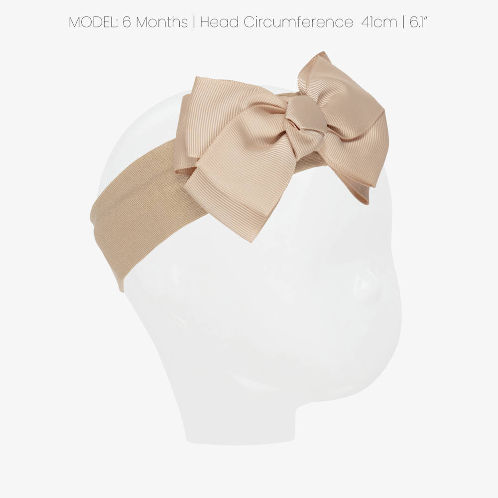Angel's Face-Girls Beige Gold Grosgrain Ribbon Bow Headband | Childrensalon