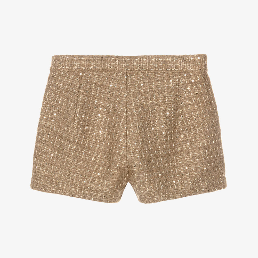 Angel's Face-Girls Beige & Gold Laetitia Tweed Shorts | Childrensalon