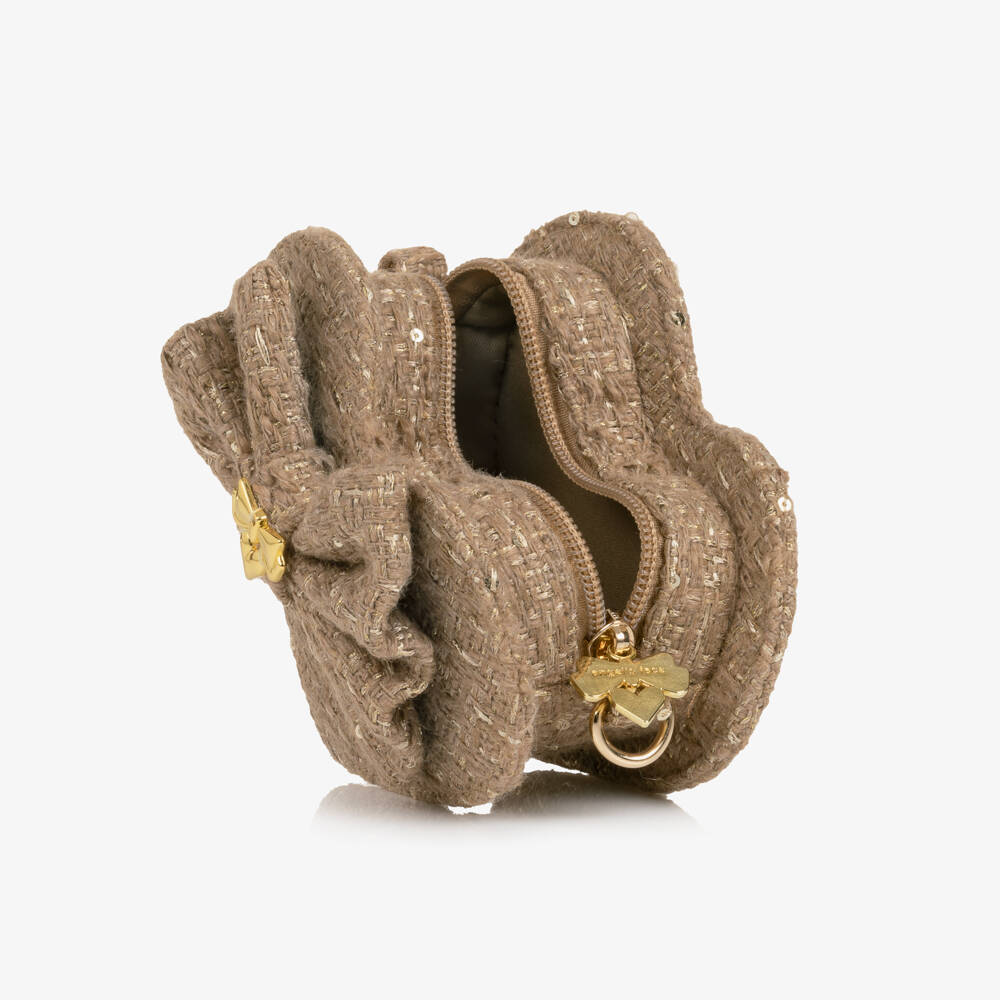 Angel's Face-Girls Beige Jade Tweed Heart Bag (14cm) | Childrensalon