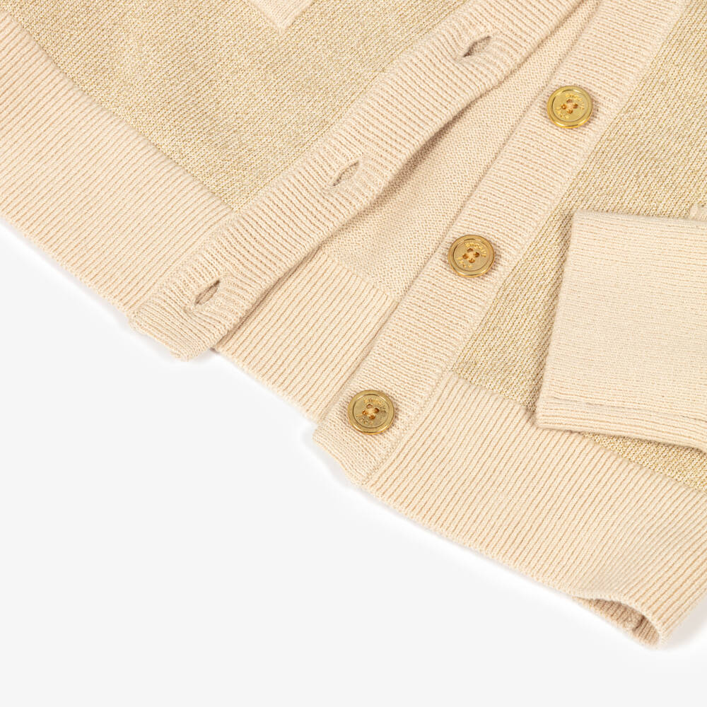 Angel's Face-Girls Beige Knitted Arabella Cardigan with Gold Sparkle | Childrensalon