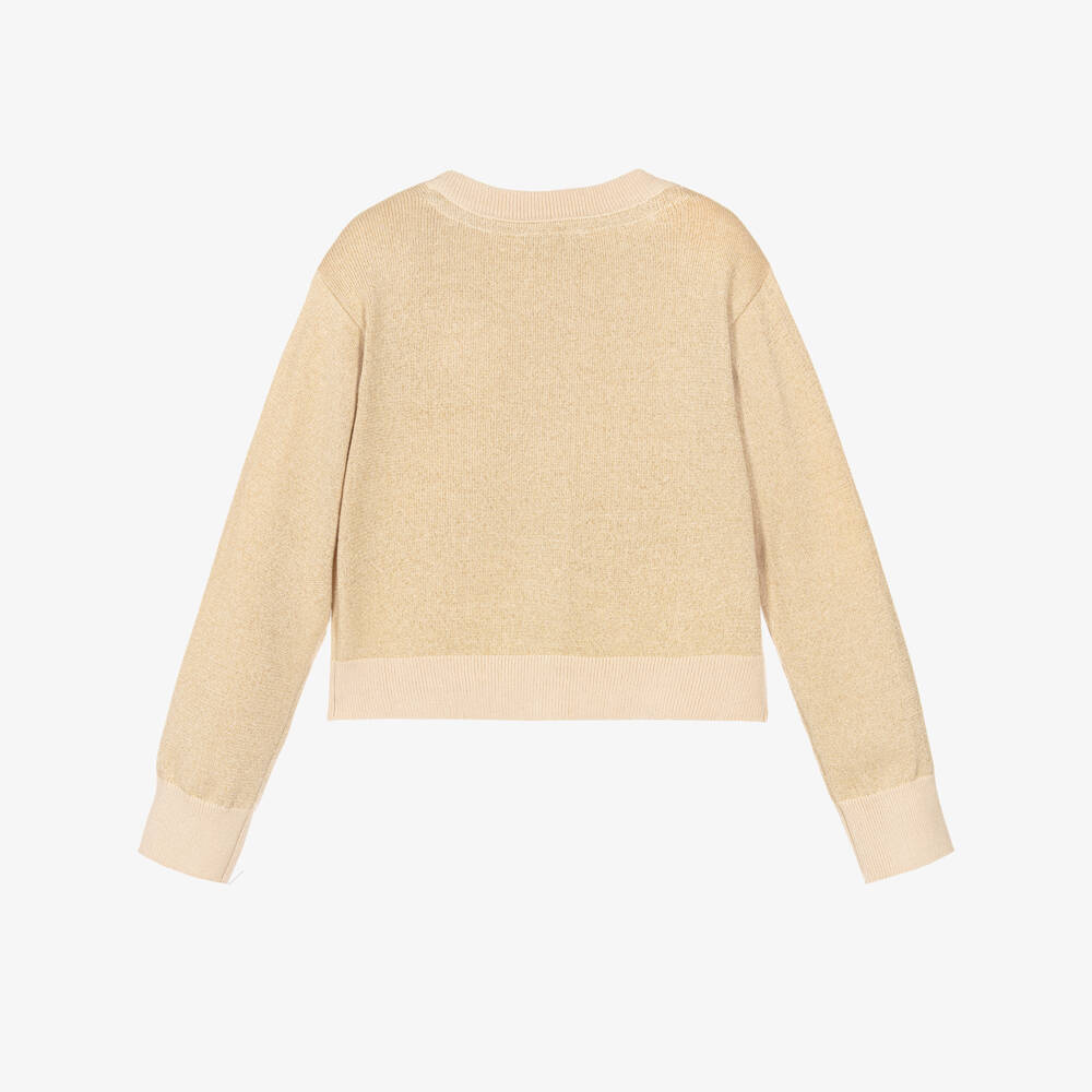 Angel's Face-Girls Beige Knitted Arabella Cardigan with Gold Sparkle | Childrensalon
