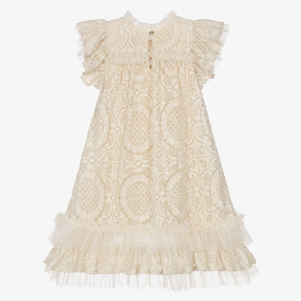 Angel's Face-Girls Beige Lace & Sequin Christina Dress | Childrensalon