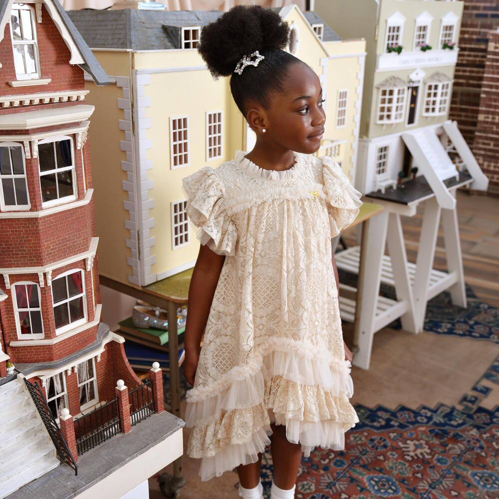 Angel's Face-Girls Beige Lace & Sequin Christina Dress | Childrensalon