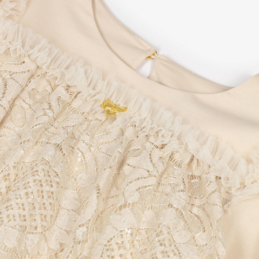 Angel's Face-Girls Beige Lace & Sequin Lulu Top | Childrensalon