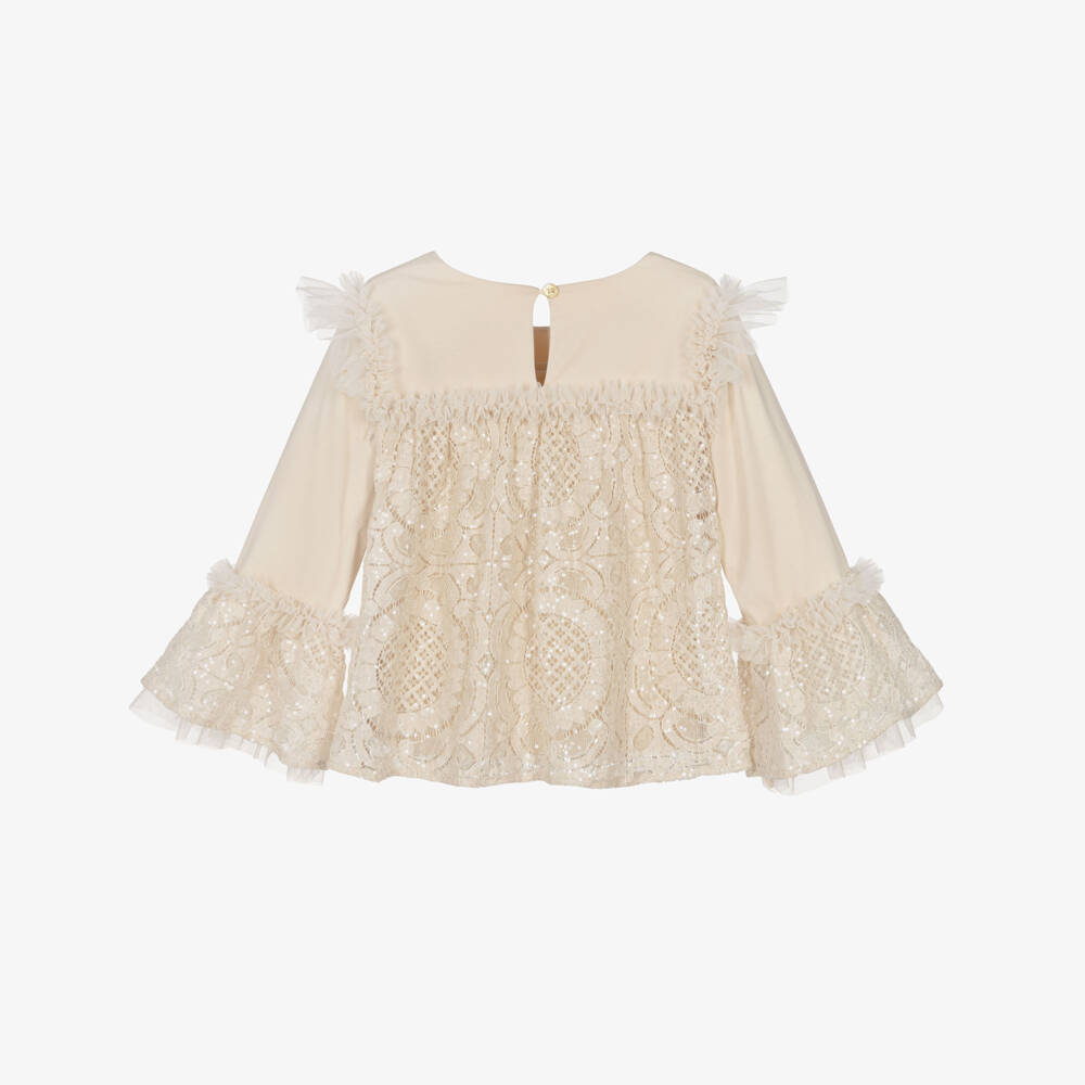 Angel's Face-Girls Beige Lace & Sequin Lulu Top | Childrensalon