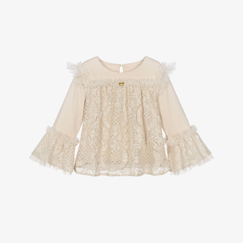 Angel's Face-Girls Beige Lace & Sequin Lulu Top  | Childrensalon