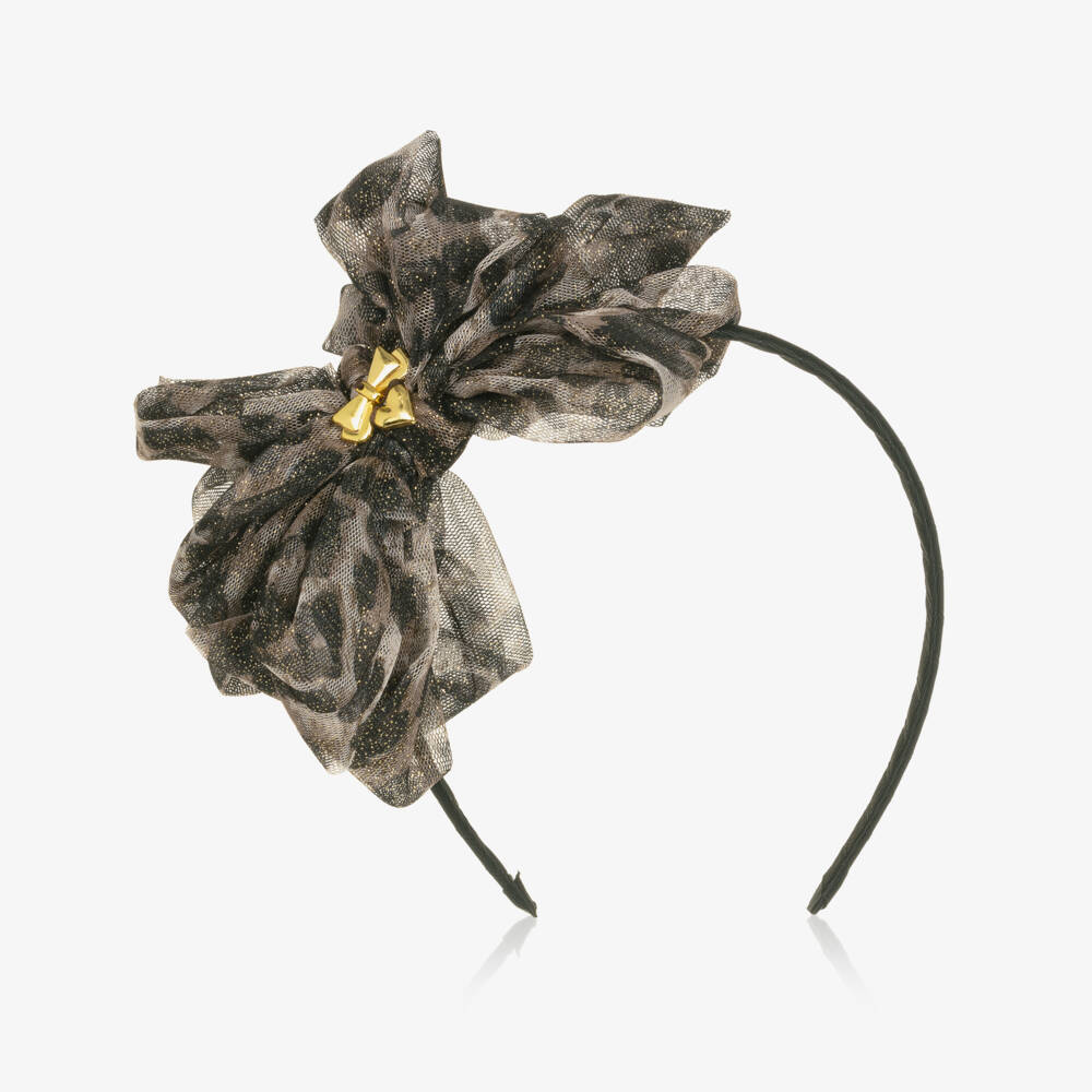 Angel's Face-Girls Beige Leopard Print Tulle Bow Hairband  | Childrensalon