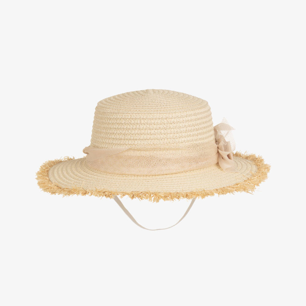 Angel's Face-Girls Beige Straw Hat with Glittery Bow  | Childrensalon