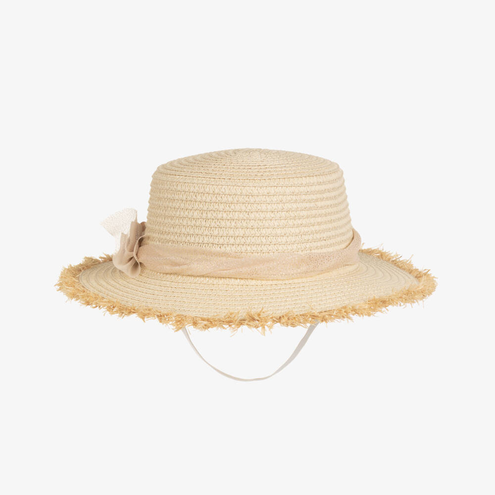Angel's Face-Girls Beige Straw Hat with Glittery Bow | Childrensalon