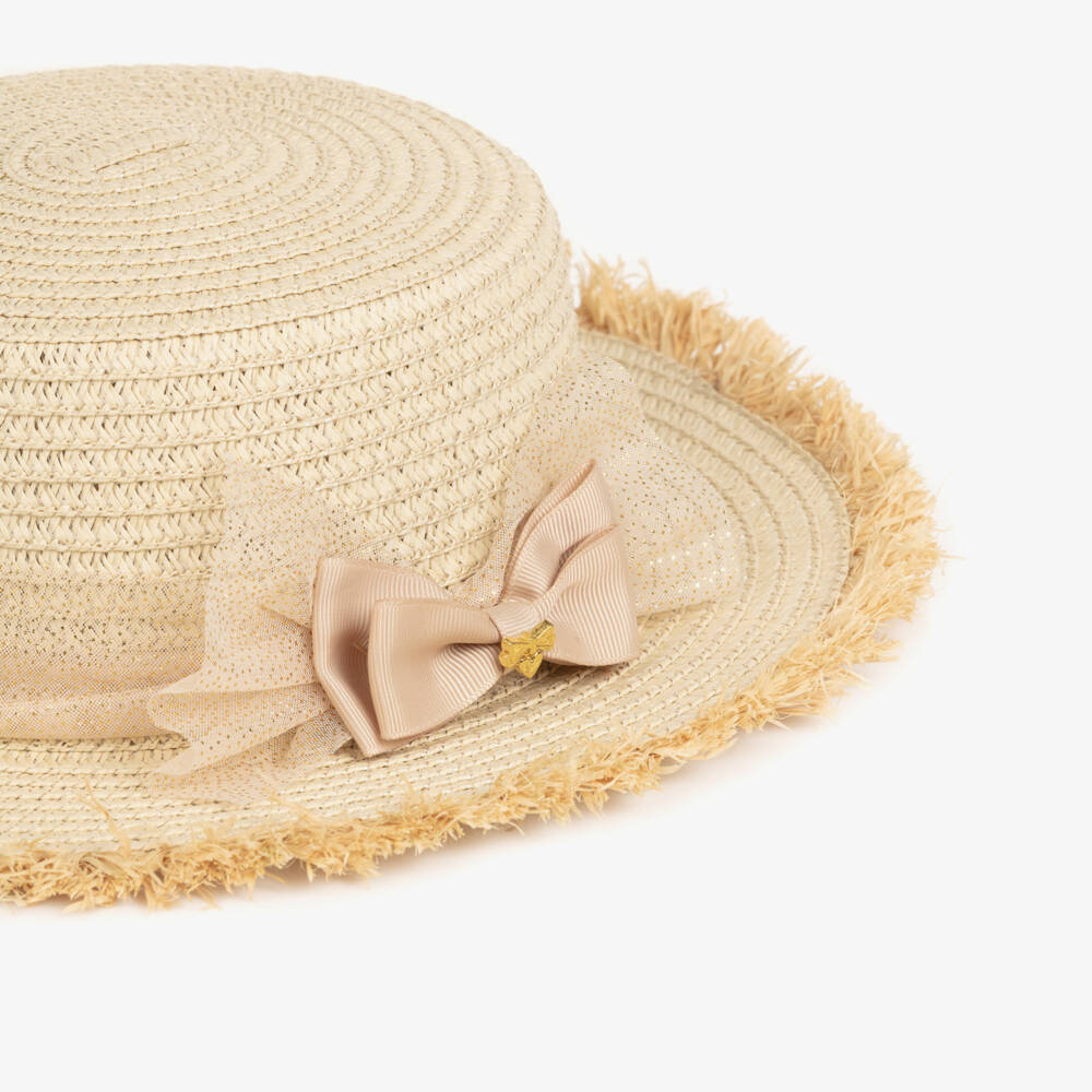 Angel's Face-Girls Beige Straw Hat with Glittery Bow | Childrensalon