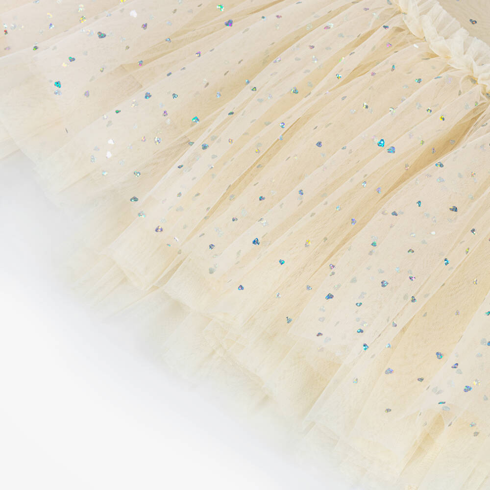 Angel's Face-Girls Beige Tulle Myrtisa Dress with Heart Sparkles | Childrensalon