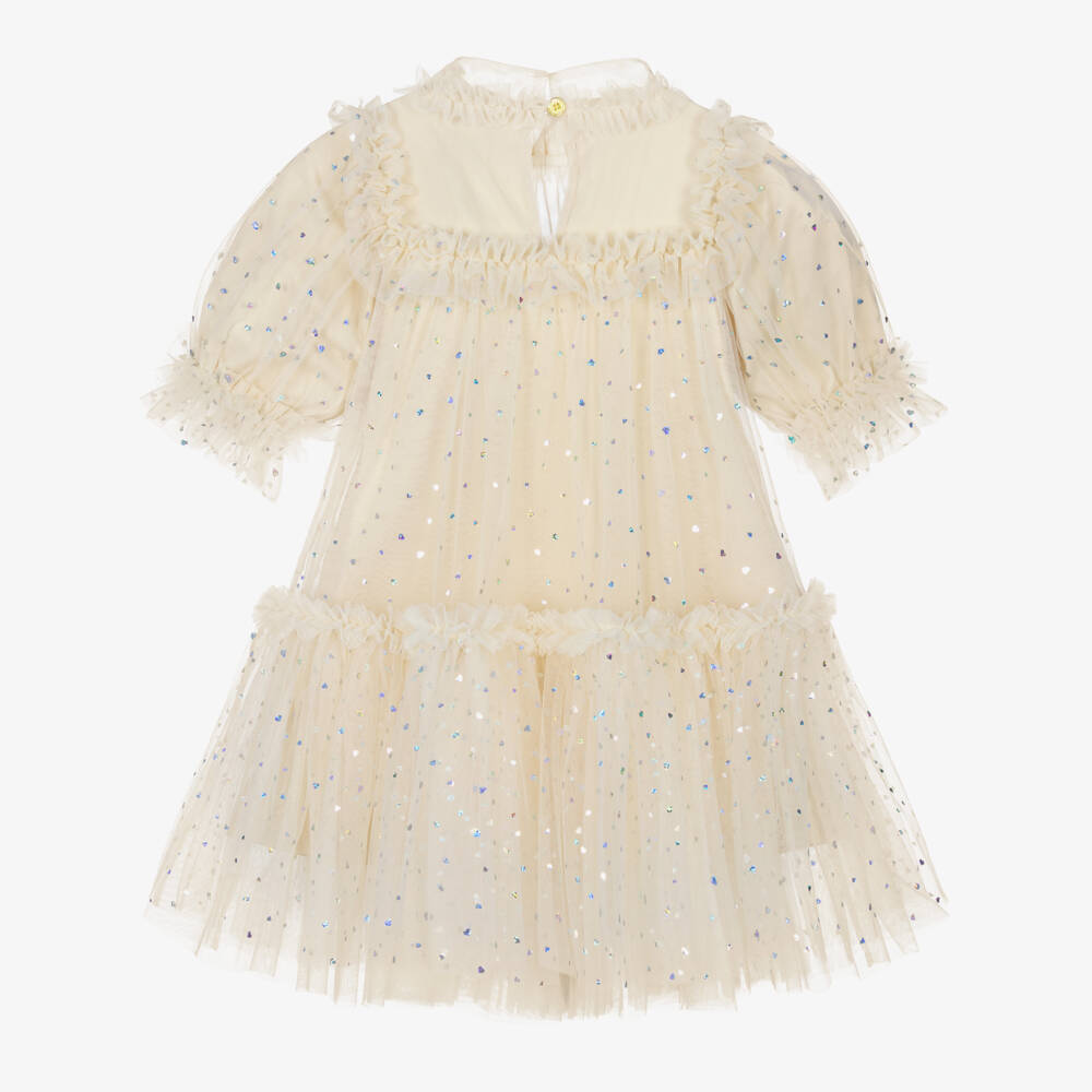 Angel's Face-Girls Beige Tulle Myrtisa Dress with Heart Sparkles | Childrensalon