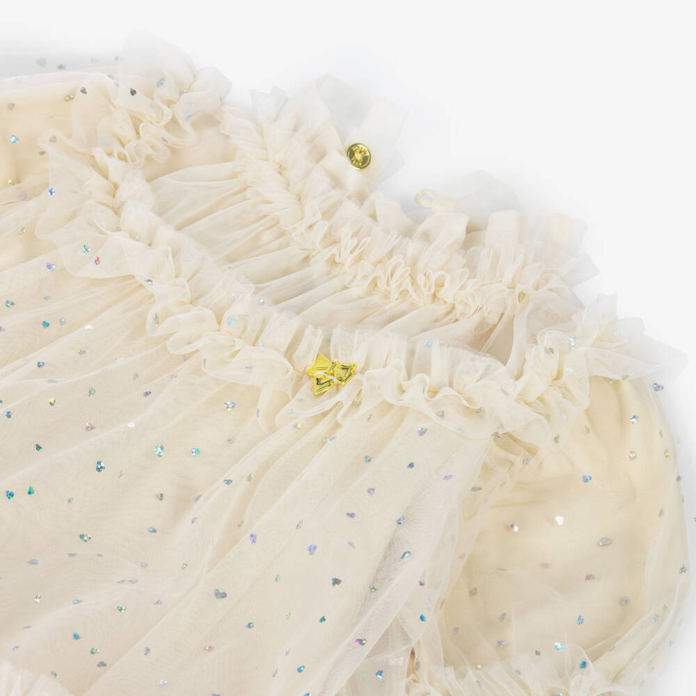 Angel's Face-Girls Beige Tulle Myrtisa Dress with Heart Sparkles | Childrensalon