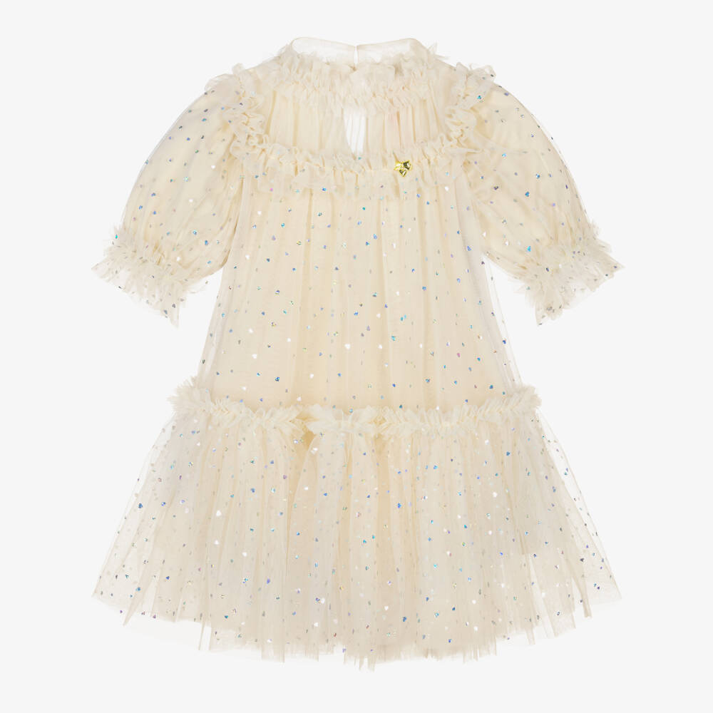 Angel's Face-Girls Beige Tulle Myrtisa Dress with Heart Sparkles | Childrensalon
