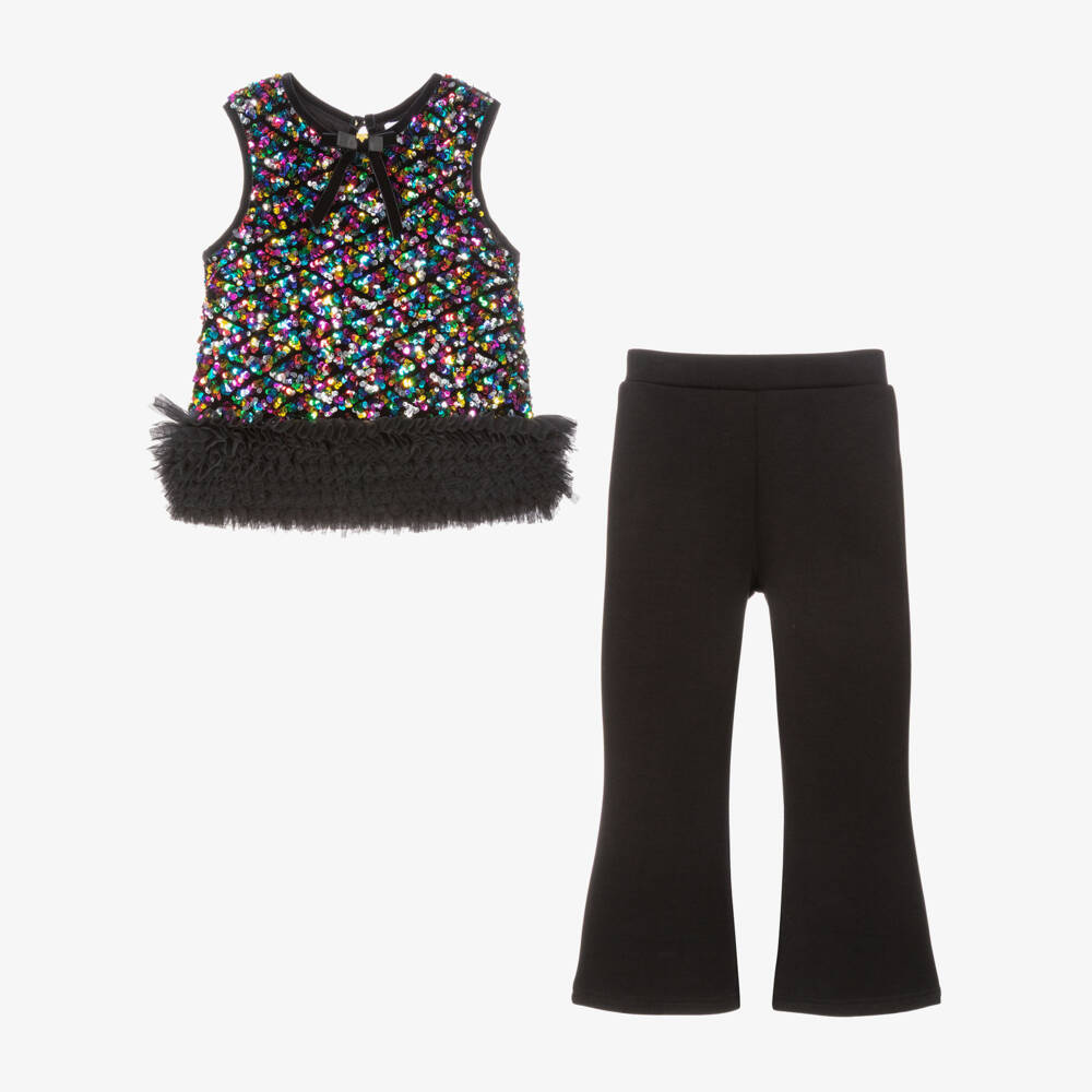 Angel's Face-Girls Black Annette Trouser Set with Multicolour Sequins | Childrensalon