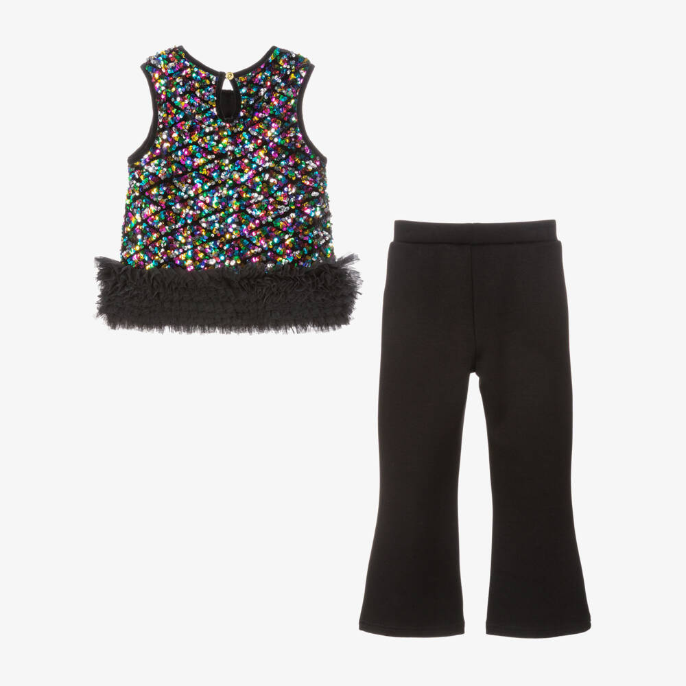 Angel's Face-Girls Black Annette Trouser Set with Multicolour Sequins | Childrensalon