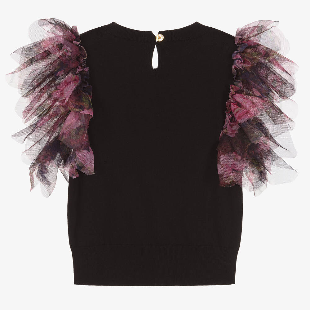 Angel's Face-Girls Black Cotton Knit & Tulle Sweater | Childrensalon