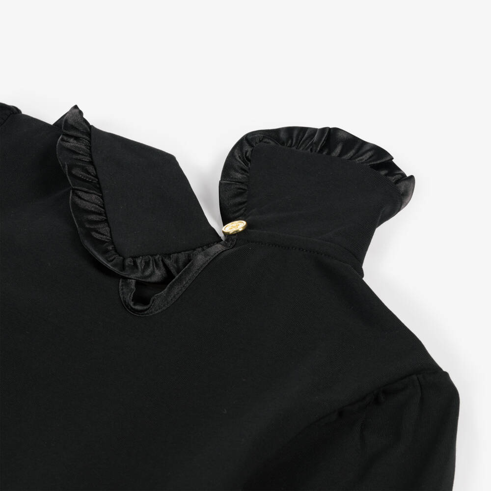 Angel's Face-Girls Black Cotton Top with Large Frill Collar | Childrensalon