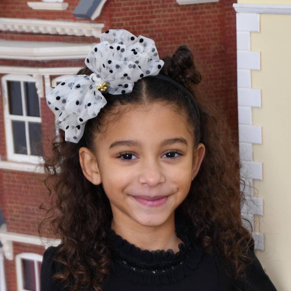 Angel's Face-Girls Black Gladys Polka Dot Tulle Hairband | Childrensalon
