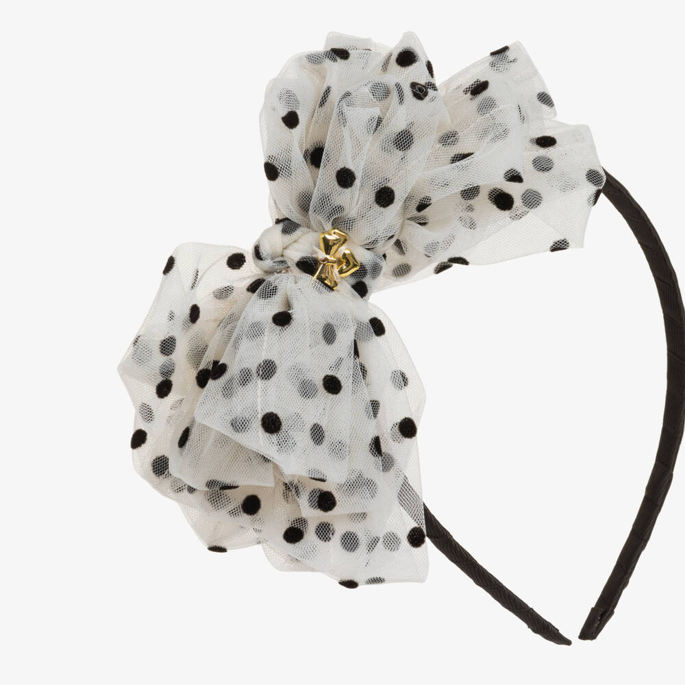 Angel's Face-Girls Black Gladys Polka Dot Tulle Hairband | Childrensalon