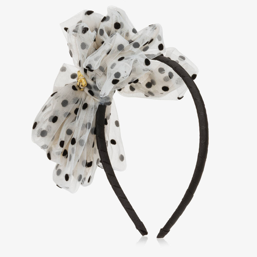 Angel's Face-Girls Black Gladys Polka Dot Tulle Hairband | Childrensalon