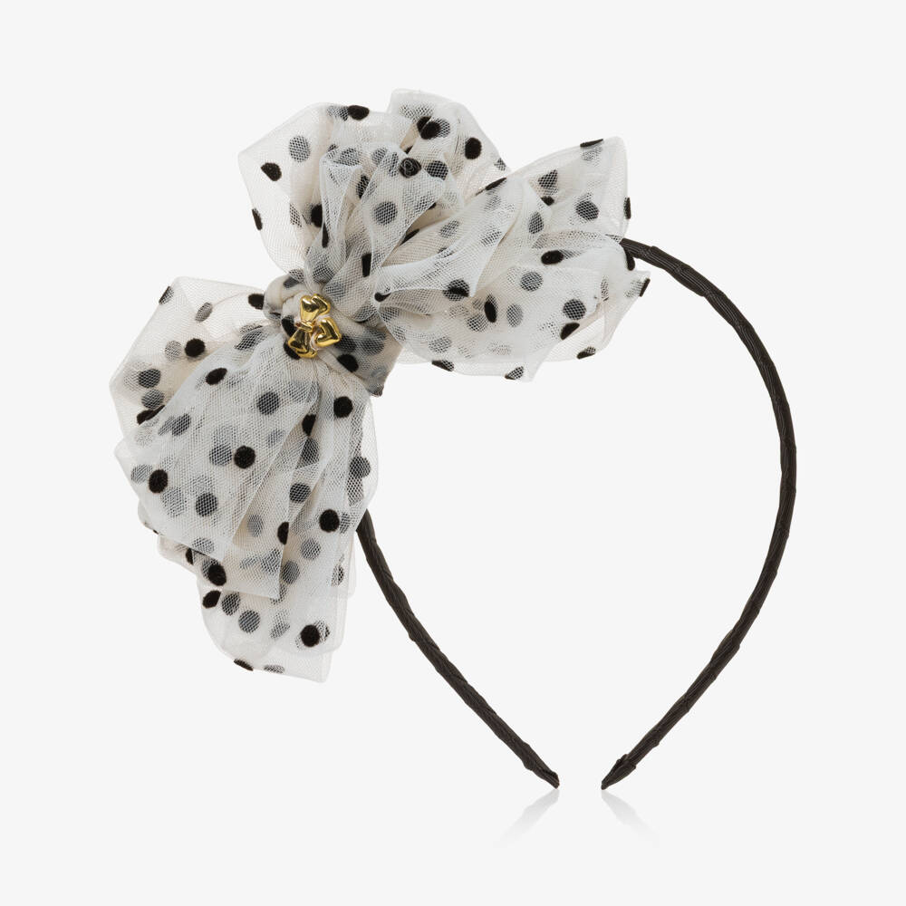 Angel's Face-Girls Black Gladys Polka Dot Tulle Hairband | Childrensalon