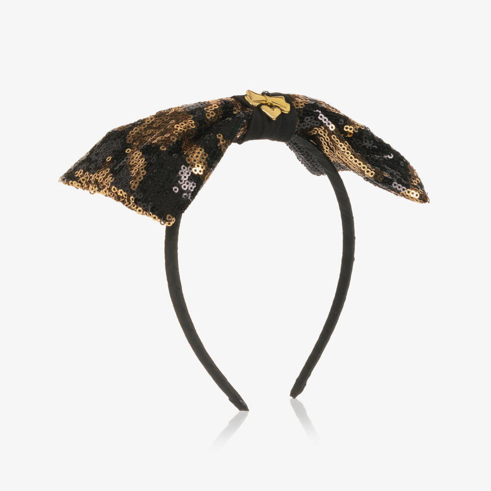 Angel's Face-Girls Black & Gold Sequin Bow Hairband | Childrensalon