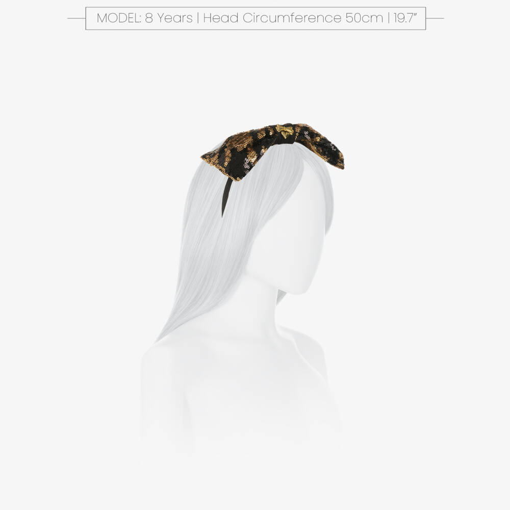 Angel's Face-Girls Black & Gold Sequin Bow Hairband | Childrensalon