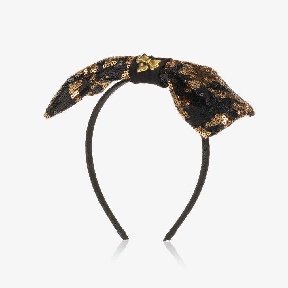 Angel's Face-Girls Black & Gold Sequin Bow Hairband | Childrensalon