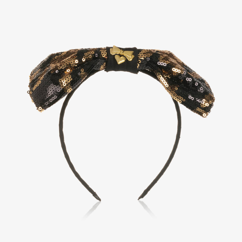 Angel's Face-Girls Black & Gold Sequin Bow Hairband | Childrensalon