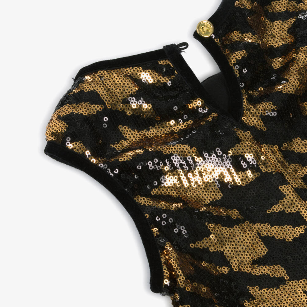 Angel's Face-Girls Black & Gold Sequinned Houndstooth Top & Trouser Set | Childrensalon